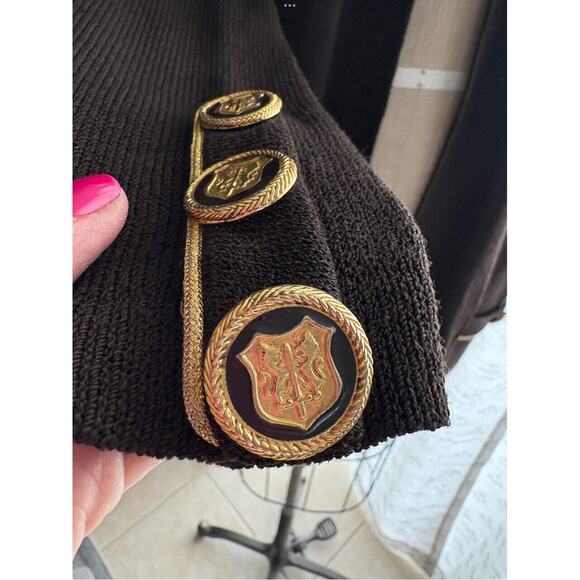 St John Sportswear Marie Gray Brown Knit Sweater Jacket Long Military Style M - Picture 7 of 12